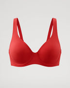 PLERIVA Seamless Unlined Underwire Balconette Bra in Red, product-only front view