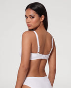 PLERIVA Seamless Unlined Underwire Balconette Bra in White, back view on model