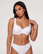PLERIVA Seamless Unlined Underwire Balconette Bra in White, front view on model