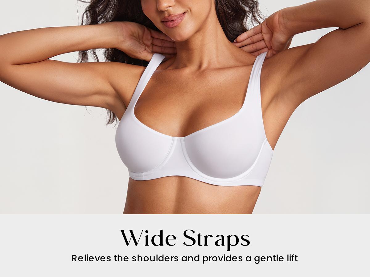 PLERIVA Seamless Unlined Underwire Balconette Bra: Wide, Gentle Straps