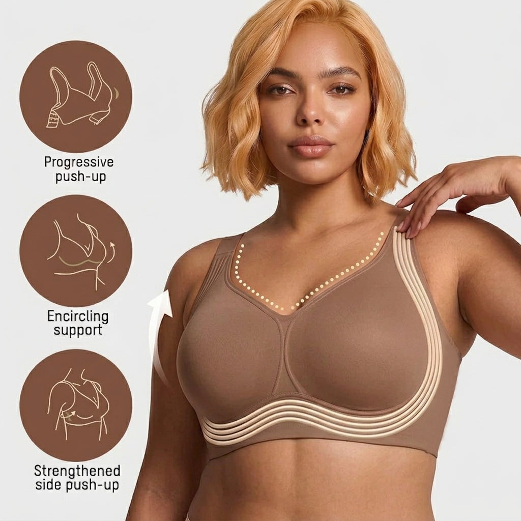 PLERIVA Seamless Wireless Full Coverage Lift Bra: 360° Jelly Strip Support
