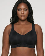 PLERIVA Seamless Wireless Full Coverage Lift Bra in Black, front view on model