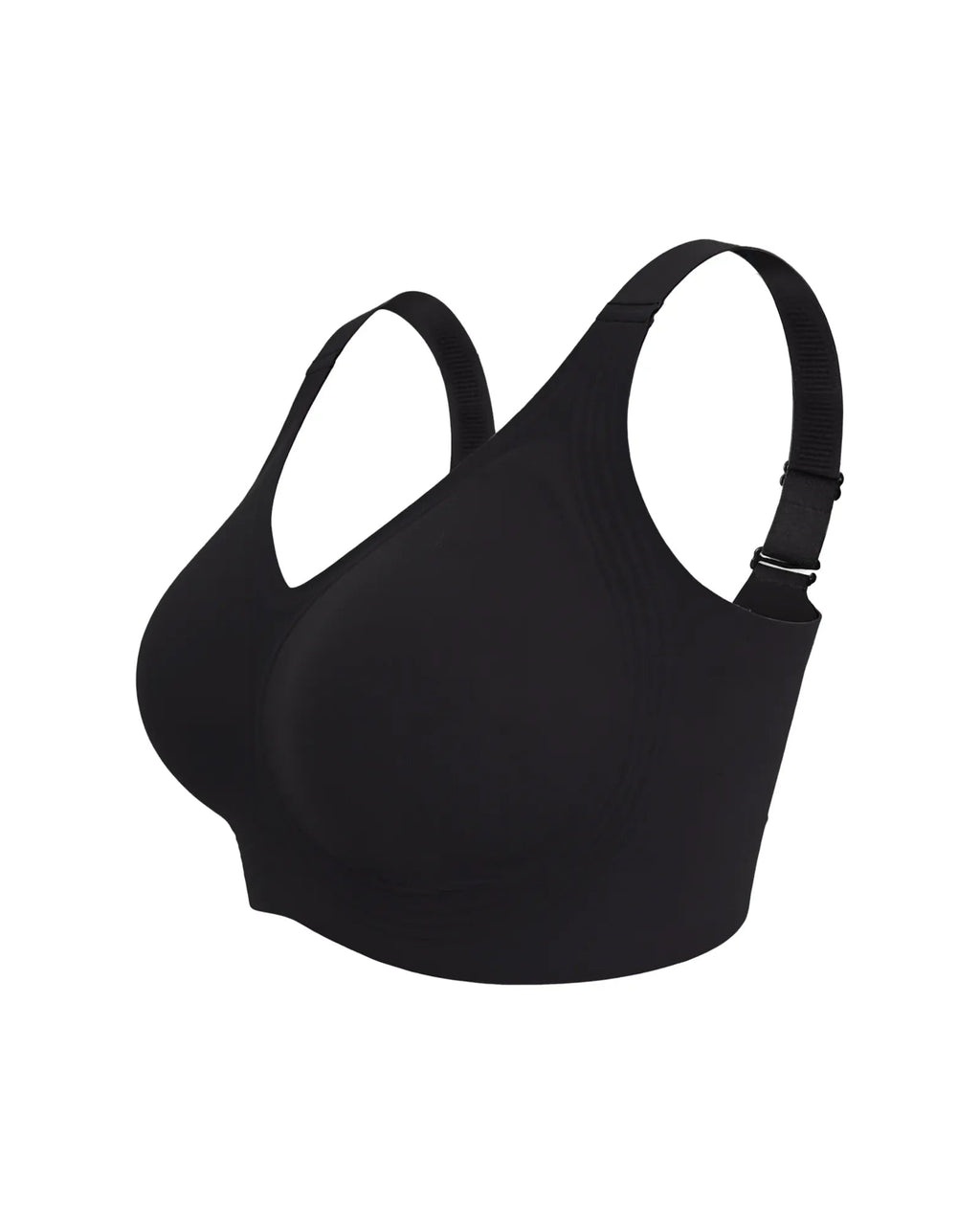 PLERIVA Seamless Wireless Full Coverage Lift Bra in Black, side view of the bra on its own
