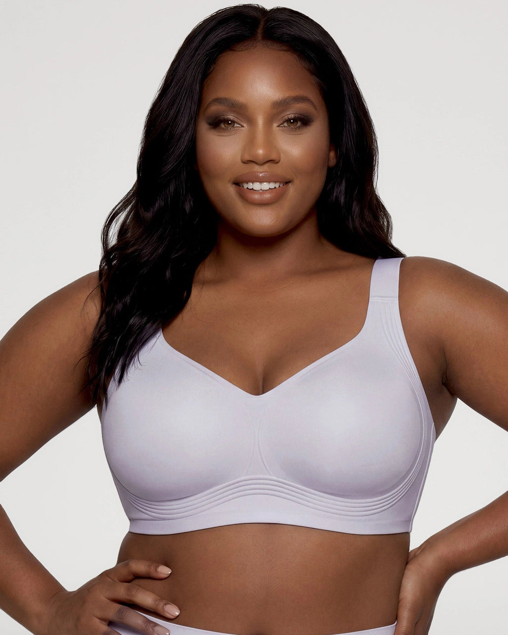 PLERIVA Seamless Wireless Full Coverage Lift Bra in Light Blue, front view on model