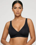PLERIVA Seamless Wireless Plunge Lift Bra in Black, front view on model