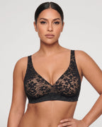 PLERIVA Seamless Wireless Plunge Lift Bra in Black Nude, front view on model