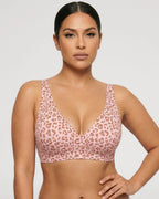 PLERIVA Seamless Wireless Plunge Lift Bra in Light Leopard, front view on model