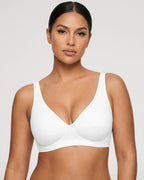PLERIVA Seamless Wireless Plunge Lift Bra in White, front view on model
