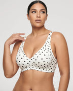 PLERIVA Seamless Wireless Plunge Lift Bra in White polka dot, front view on model