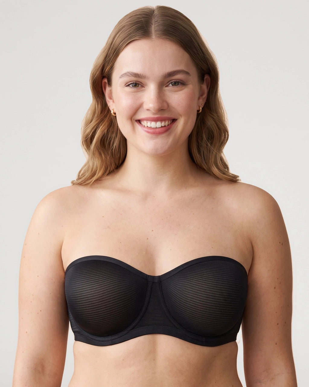 PLERIVA Sheer Mesh Strapless Underwire Balconette in Black, front view