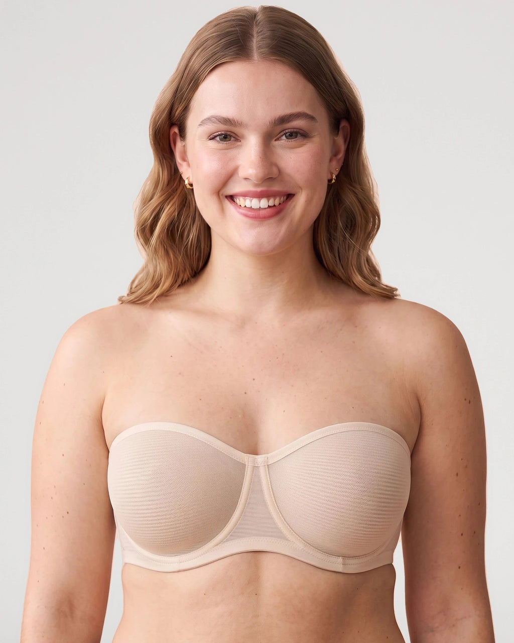 PLERIVA Sheer Mesh Strapless Underwire Balconette in Nude, front view