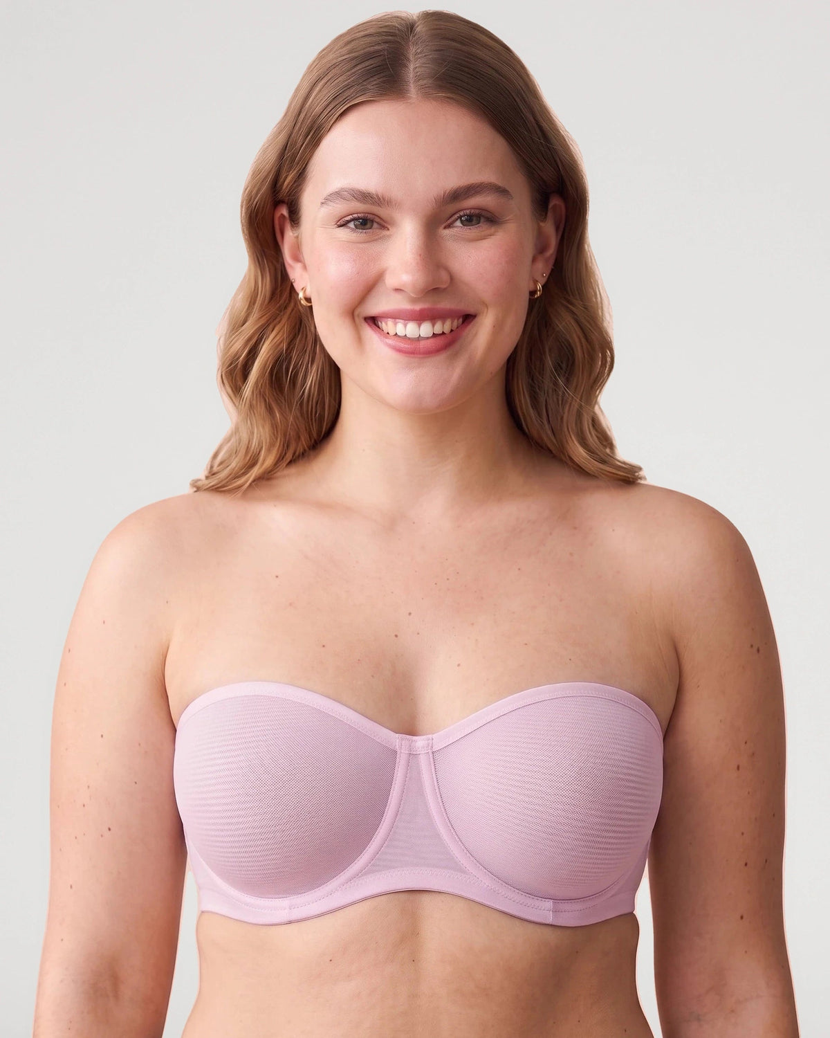 PLERIVA Sheer Mesh Strapless Underwire Balconette in Pink, front view