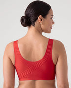 PLERIVA Smooth Back Full Coverage Wireless Bra in Red, back view showing the smooth back