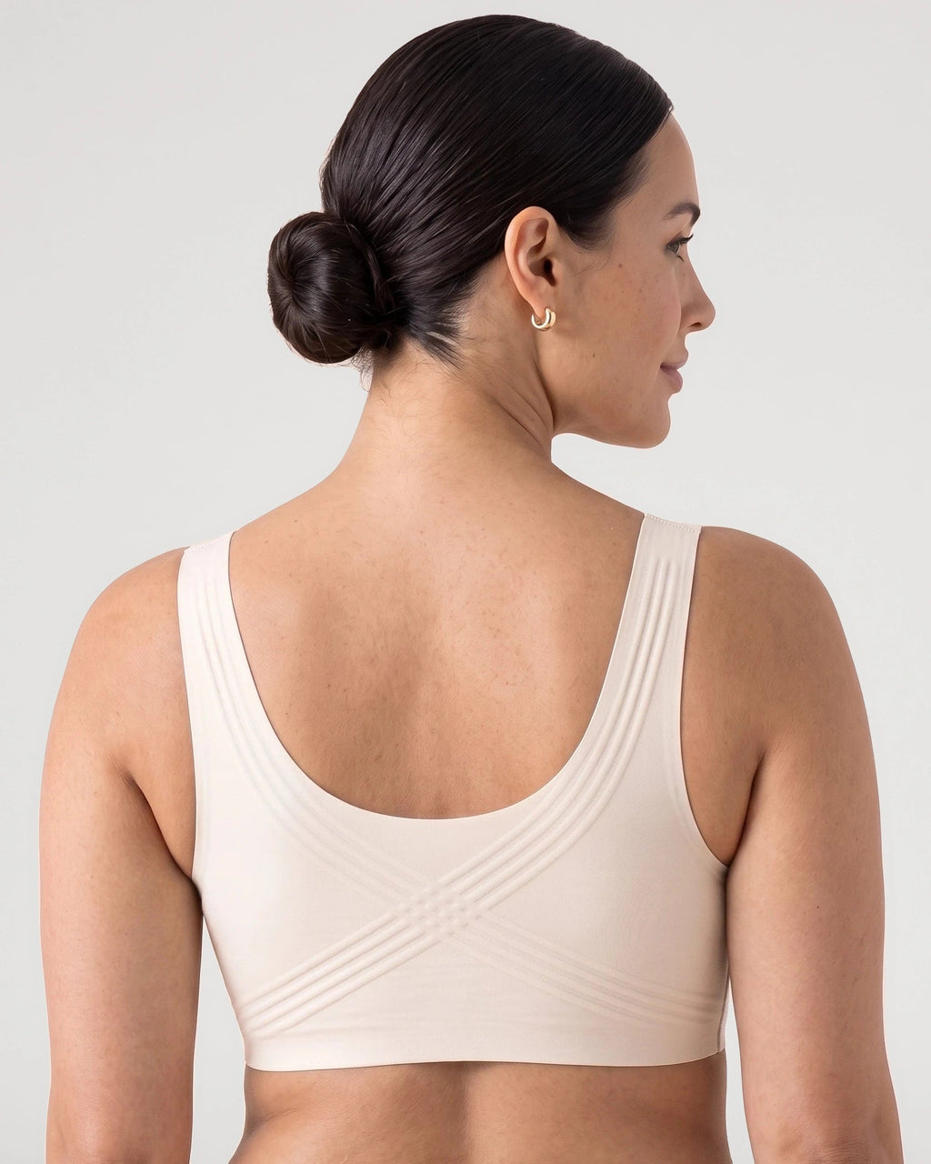 PLERIVA Smooth Back Full Coverage Wireless Bra in White, back view showing the smooth back