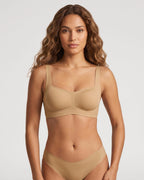 PLERIVA Square Neck Bralette and Panty Set in Skin, front view on model