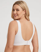 PLERIVA U-Back Wireless Lift and Coverage Bra in White, back view showing the U-back