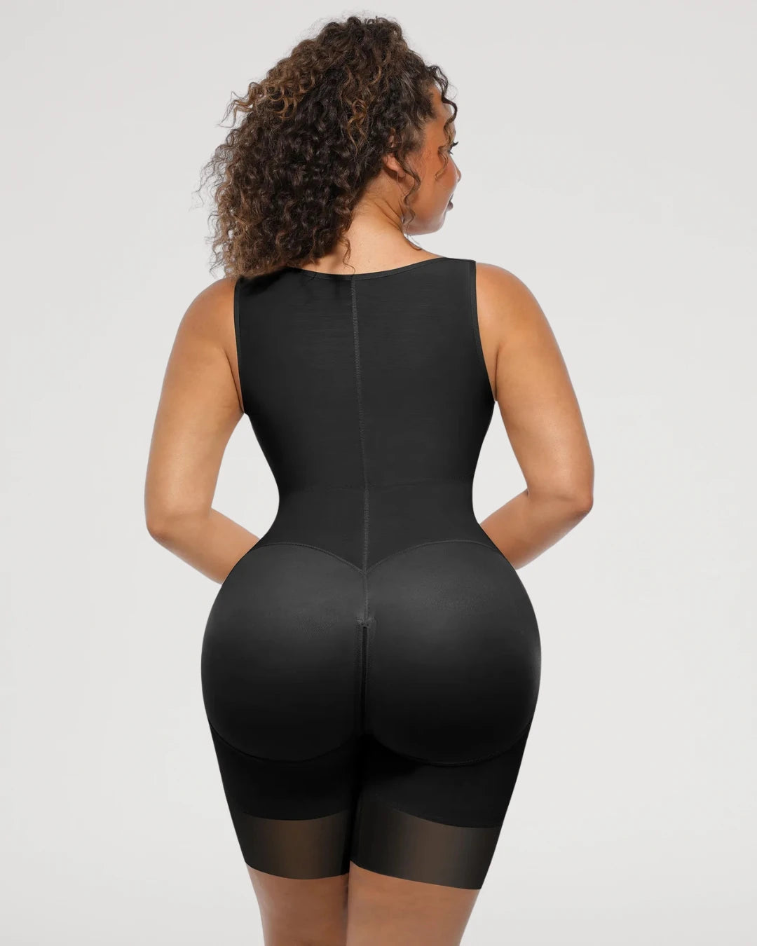 PLERIVA U-Neck Full Body Sculpting Faja in Black, back view on a second model