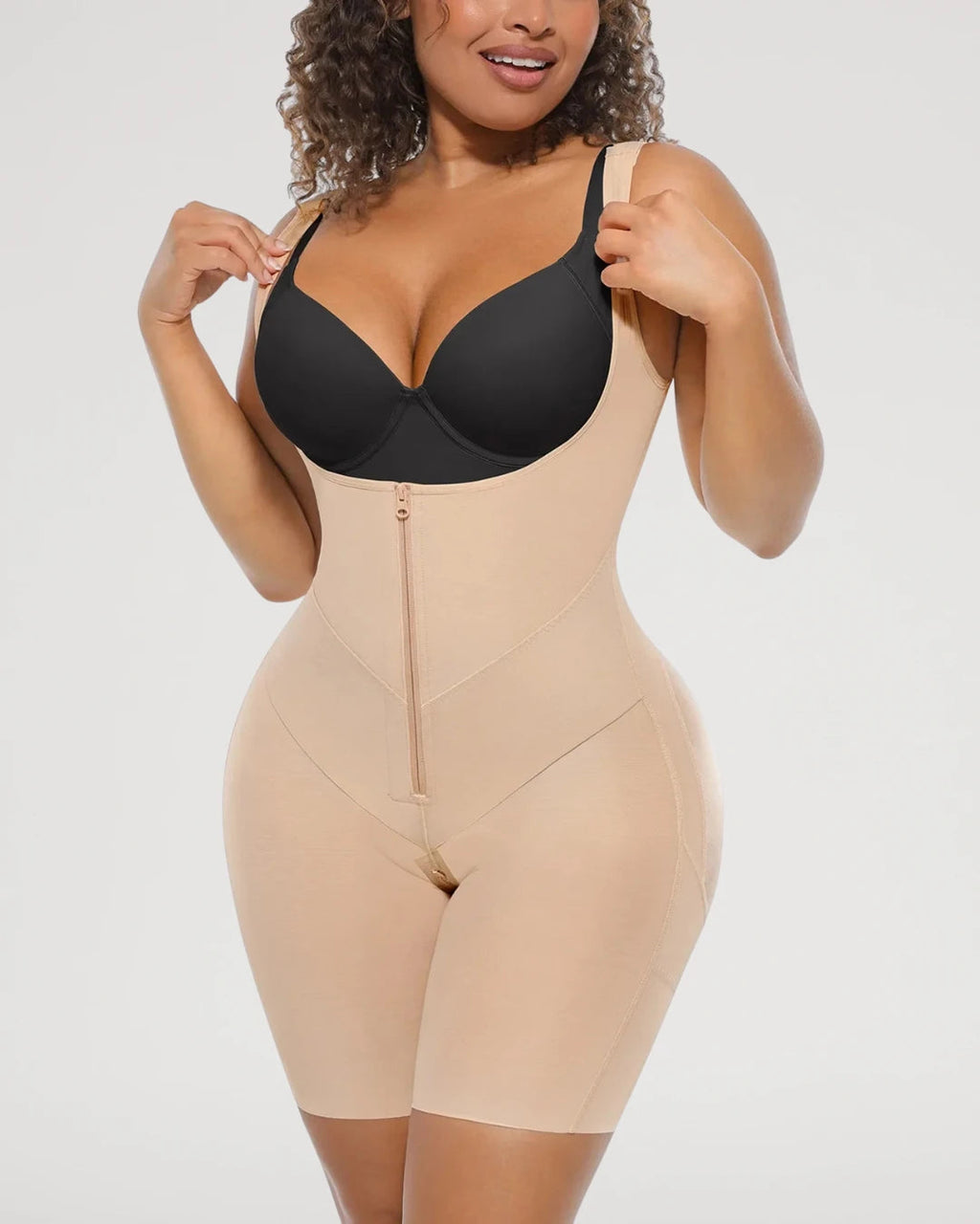 PLERIVA U-Neck Full Body Sculpting Faja in Nude, front view on model