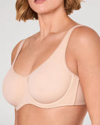 PLERIVA Unlined Full Coverage Underwire Bra in Beige, side close-up of the unlined cup