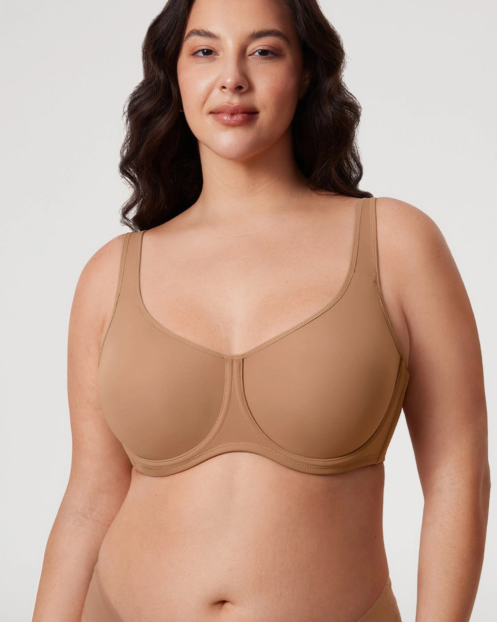 PLERIVA Unlined Full Coverage Underwire Bra, front close-up on model
