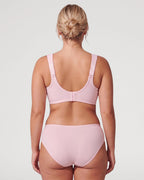 PLERIVA Unlined Full Coverage Underwire Bra in Pink, back view with matching brief