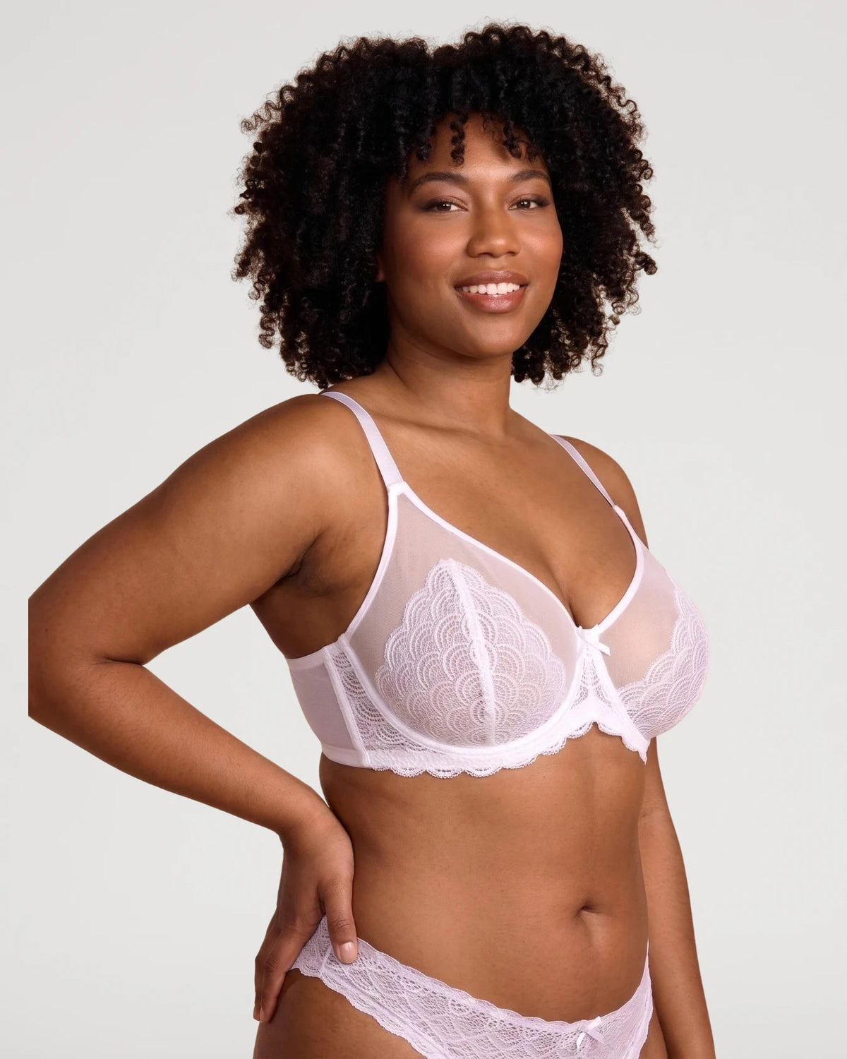 PLERIVA Unlined Lace Underwire Minimizer Bra in White, three-quarter front view