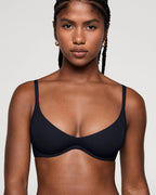 PLERIVA Unlined Plunge Balconette Bra in Black, front view on model
