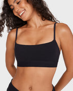 PLERIVA Unlined Scoop Neck Wireless Bralette in Black, front view