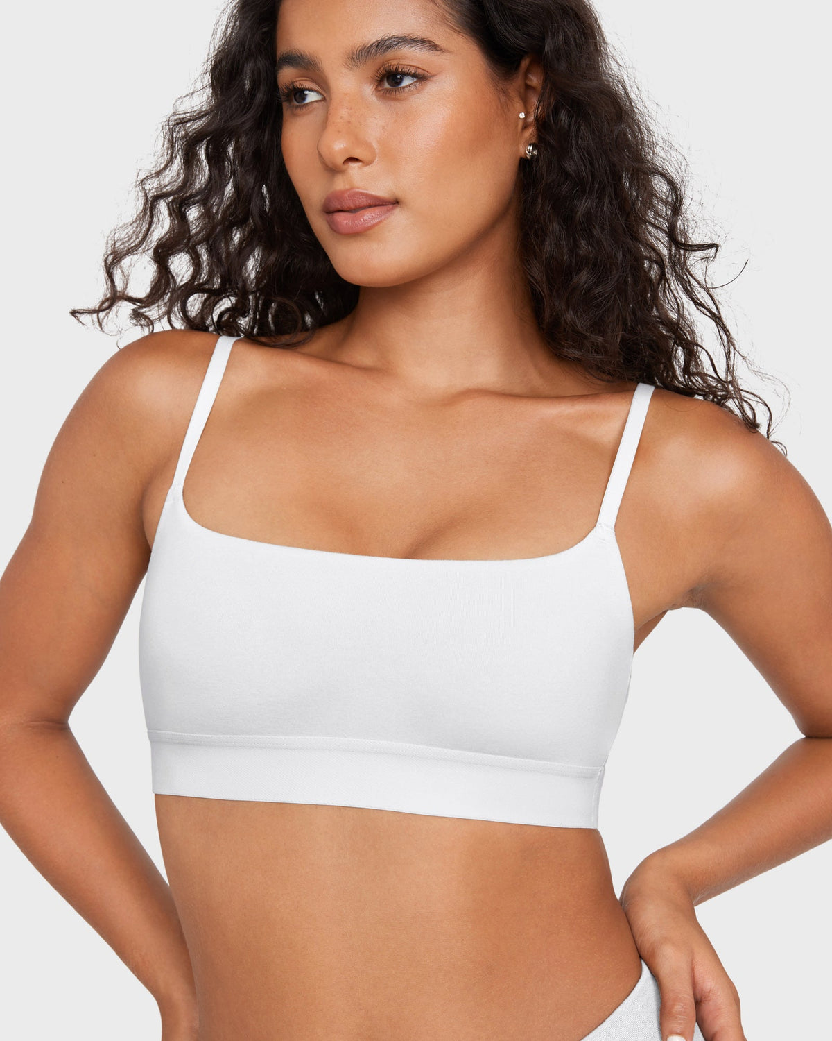 PLERIVA Unlined Scoop Neck Wireless Bralette in White, front view