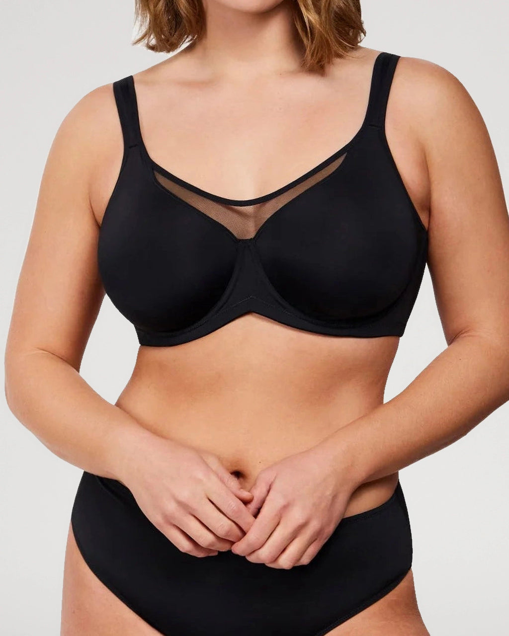 PLERIVA Unlined Underwire Full Coverage Minimizer Bra in Black, front view