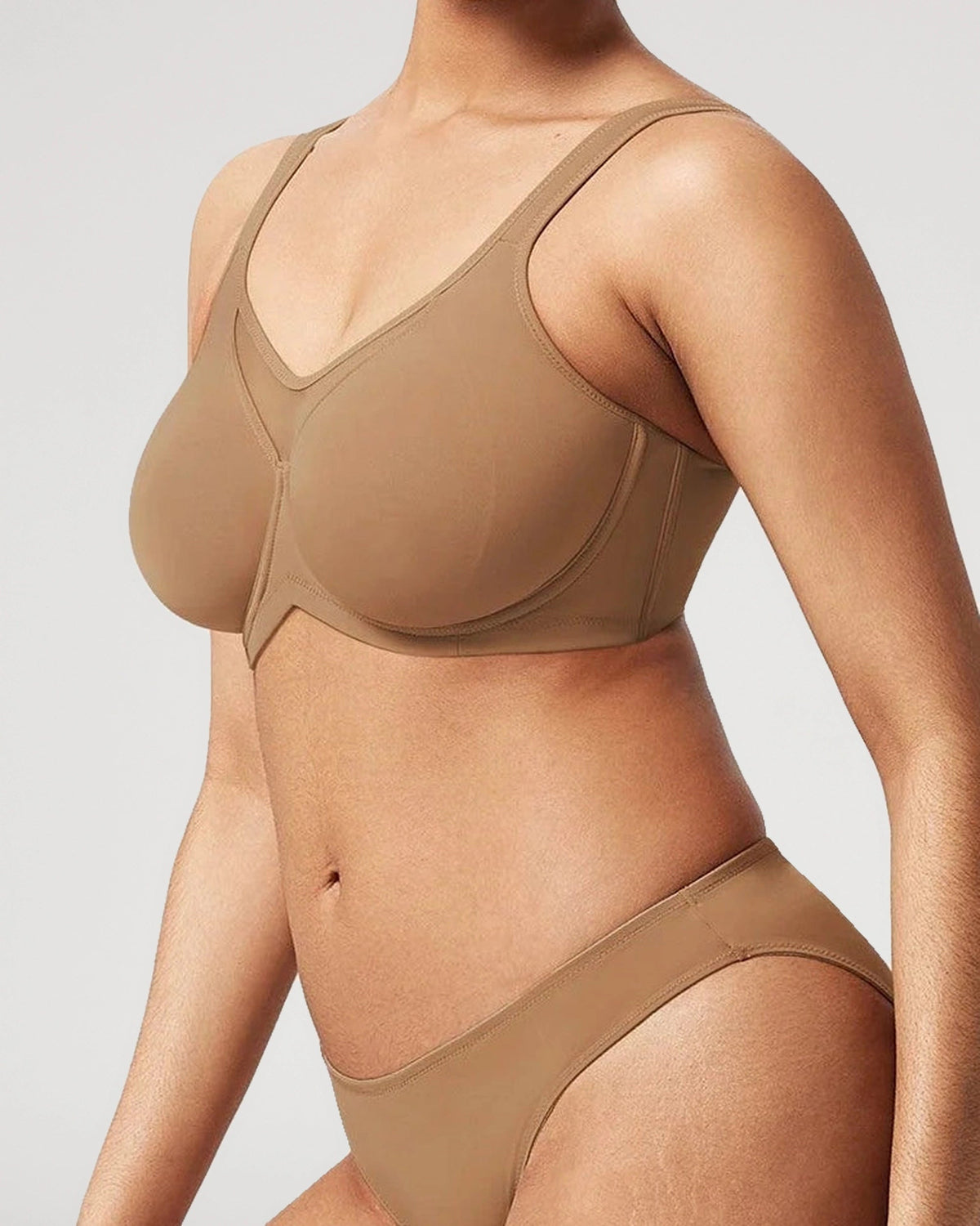 PLERIVA Unlined Underwire Full Coverage Minimizer Bra in Coffee, side view