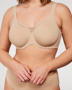 PLERIVA Unlined Underwire Full Coverage Minimizer Bra in Light Beige, front view