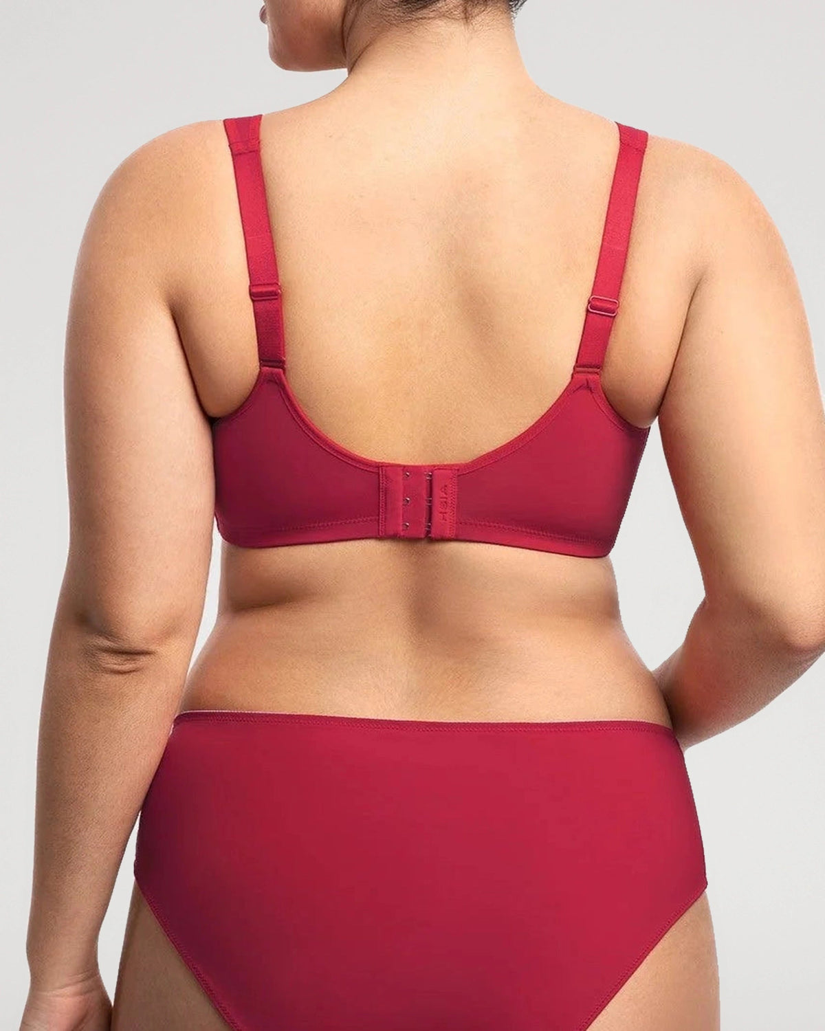 PLERIVA Unlined Underwire Full Coverage Minimizer Bra in Red, back view