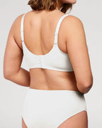 PLERIVA Unlined Underwire Full Coverage Minimizer Bra in White, back view