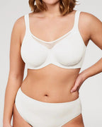 PLERIVA Unlined Underwire Full Coverage Minimizer Bra in White, front view