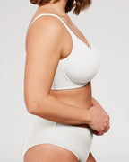 PLERIVA Unlined Underwire Full Coverage Minimizer Bra in White, side profile