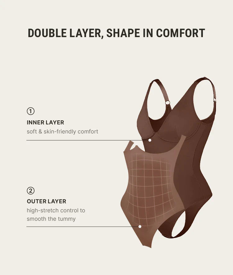 PLERIVA V-Neck Tummy Control Sculpting Bodysuit: Smooth Control, Soft Feel
