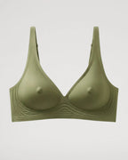 PLERIVA Wireless Contour Detail Lift Bra in Light Green, flat lay