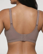 PLERIVA Wireless Plunge Lift Bra in Gray, back view showing the hook-and-eye closure