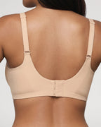 PLERIVA Wireless Plunge Lift Bra in Nude, back view showing the hook-and-eye closure