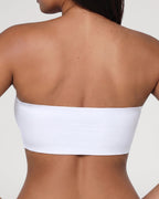 PLERIVA Wireless Seamless Strapless Bandeau in White, back view on model